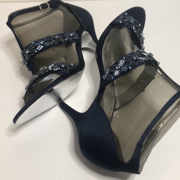 Adrianna papell navy stone & beaded open toe heels size 10M - Picture 7 of 8